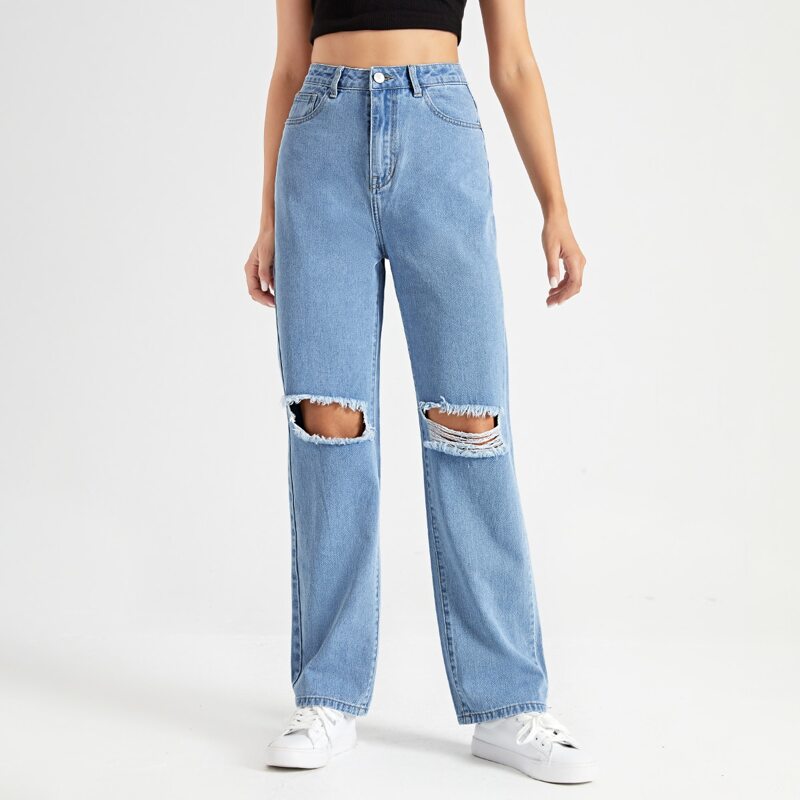 

Solid Ripped Jeans, Light wash