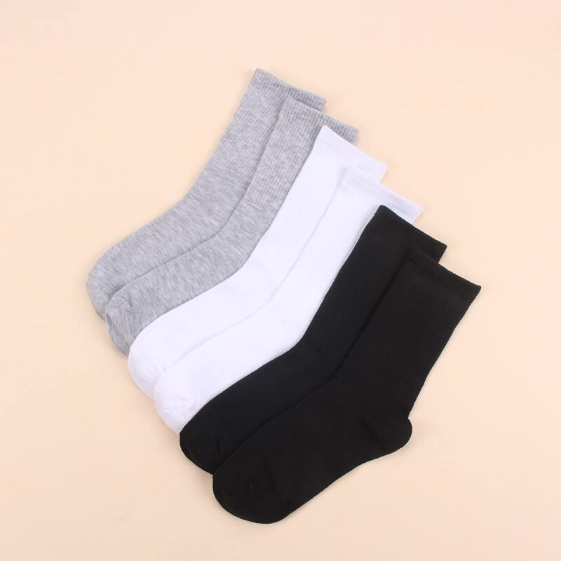 

3pairs Solid Crew Socks, Multicolor