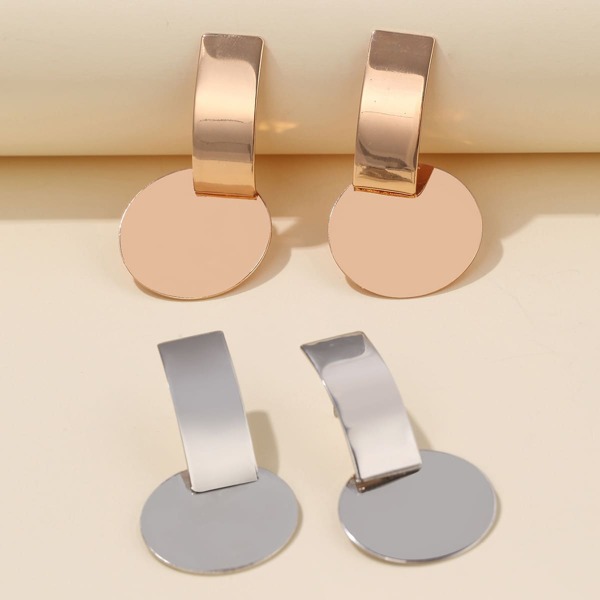 

2pairs Disc Drop Earrings, Multicolor