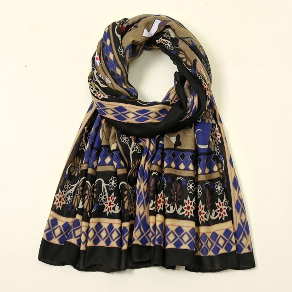

Floral Print Scarf, Black