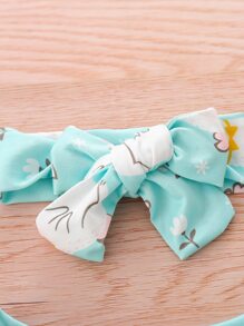 Baby Girl Rabbit Print Lace Insert Tank Bodysuit With Headband - Mint Green - View 3