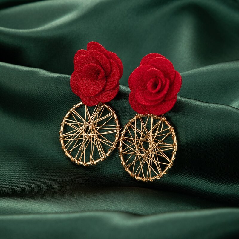 

Floral Decor Earrings, Red
