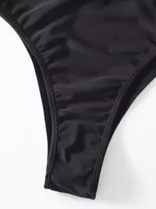 Swim SPRTY Summer Beach Plain High Neck One Piece Swimsuit - Black - View 5