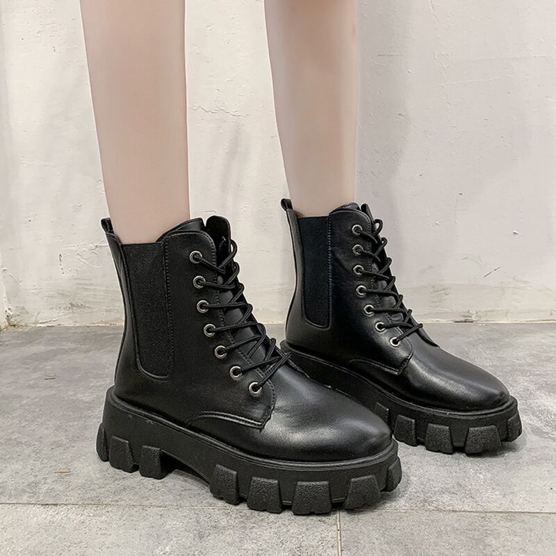 

Lace-up Front Combat Boots, Black