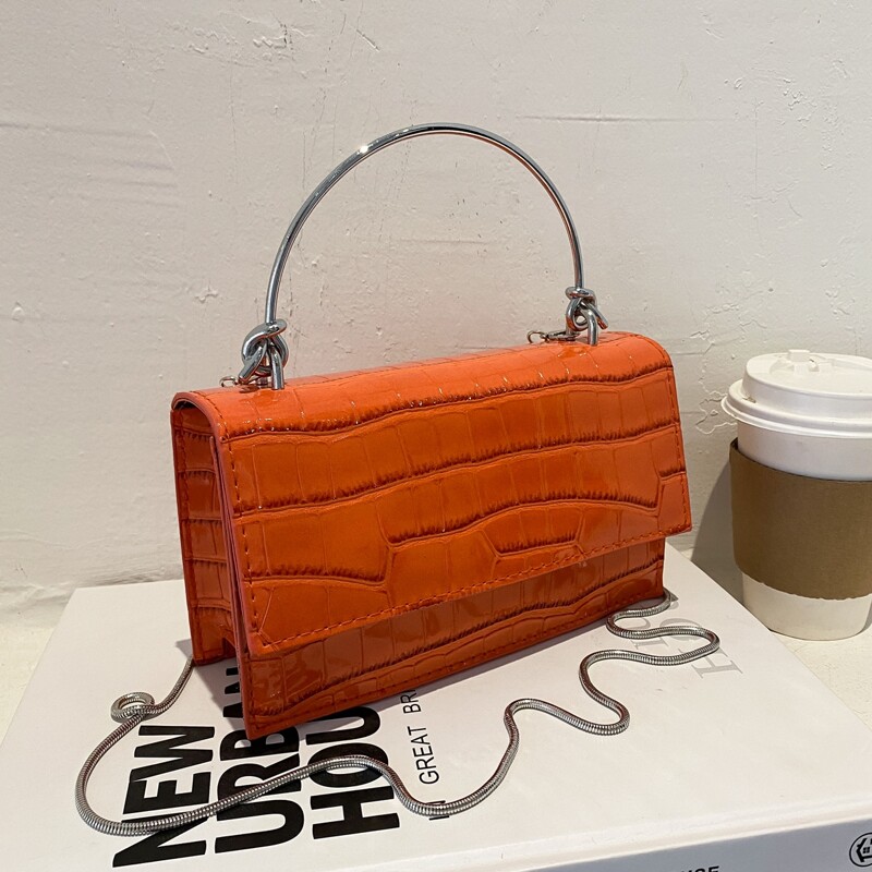 

Croc Embossed Satchel Bag, Orange