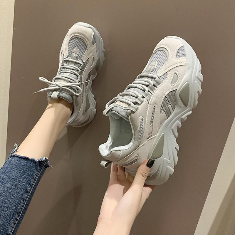 

Mesh Panel Lace-up Front Chunky Sole Trainers, Beige
