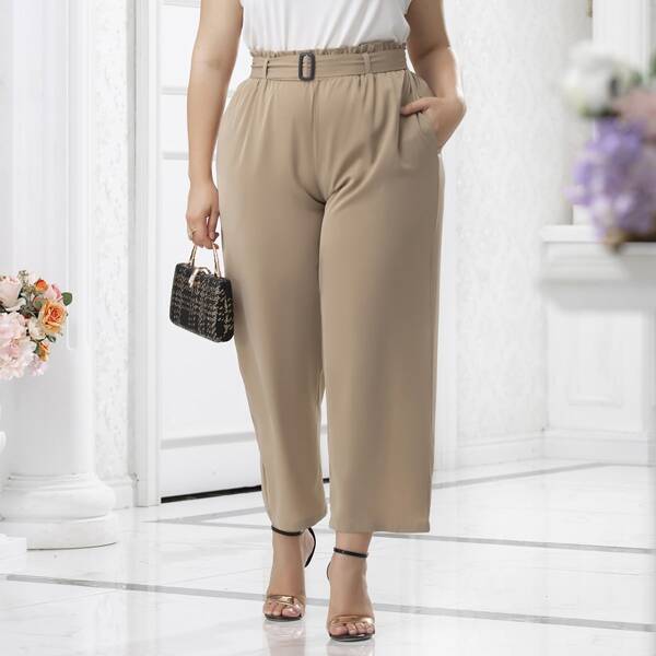 

Plus Slant Pocket Belted Pants, Khaki