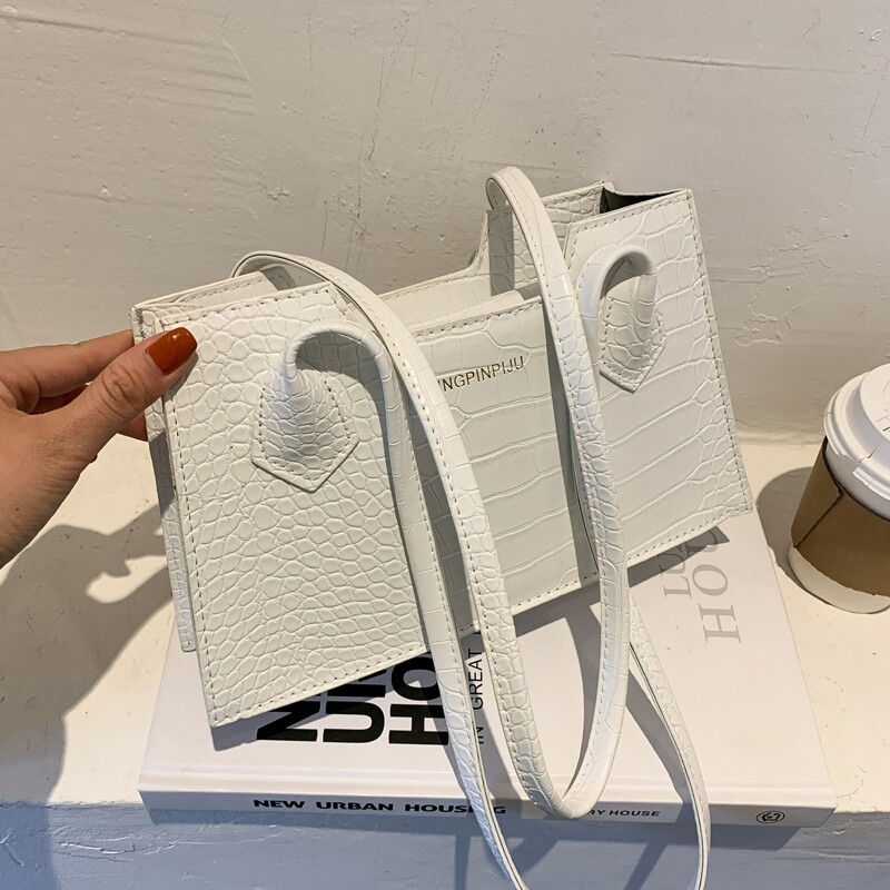 

Croc Embossed Shoulder Bag, White