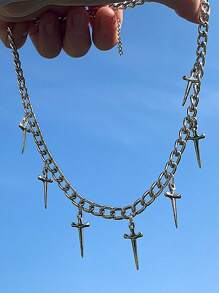 ROMWE Dagger Chain Necklace - Antique Silver - View 1