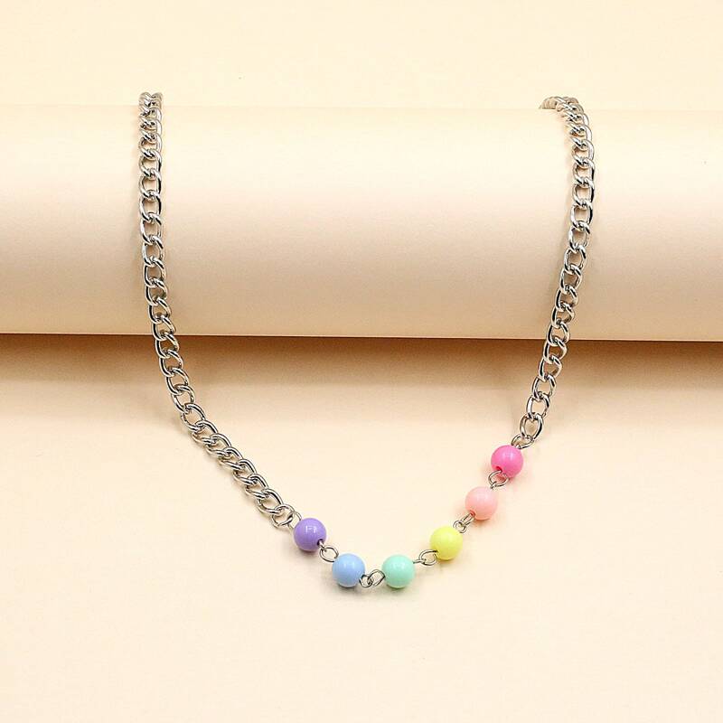 

Colorful Ball Chain Necklace, Silver