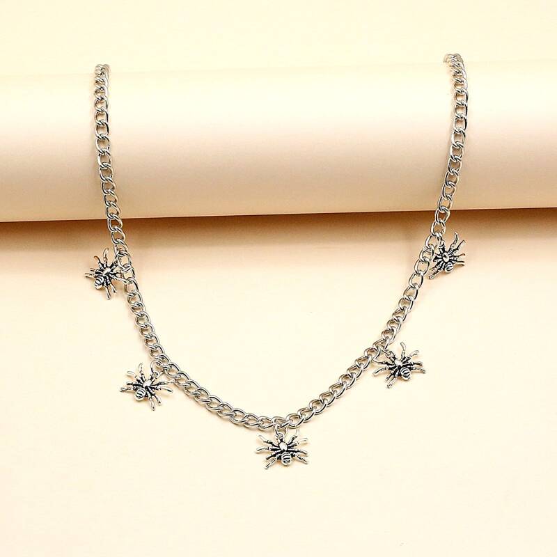 

Spider Charm Chain Necklace, Silver