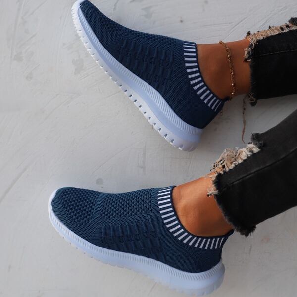 

Knit Detail Slip-On Sneakers, Royal blue