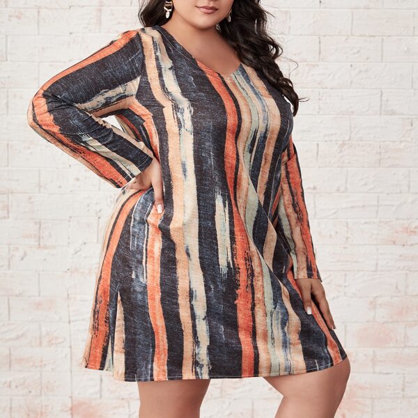 

Plus Brush Print Tunic Dress, Multicolor