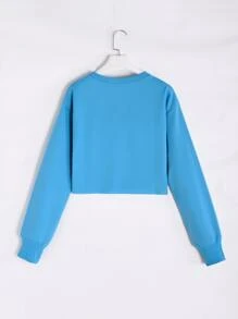 Áo len crop Xe đạp & Đồ họa Chữ cái - Màu xanh lam - Xem 2