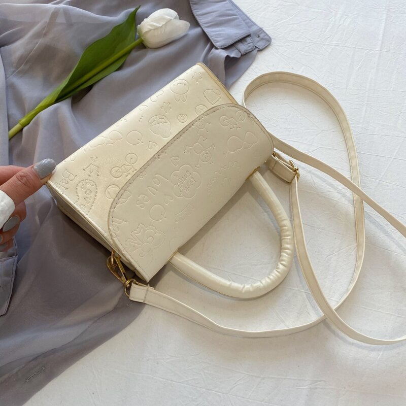

Cartoon Embossed Satchel Bag, Beige