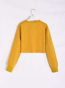 Letter And Halloween Print Drop Shoulder Crop Sweatshirt - Mustard Yellow - View 2