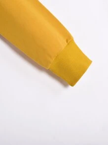 Letter And Halloween Print Drop Shoulder Crop Sweatshirt - Mustard Yellow - View 4