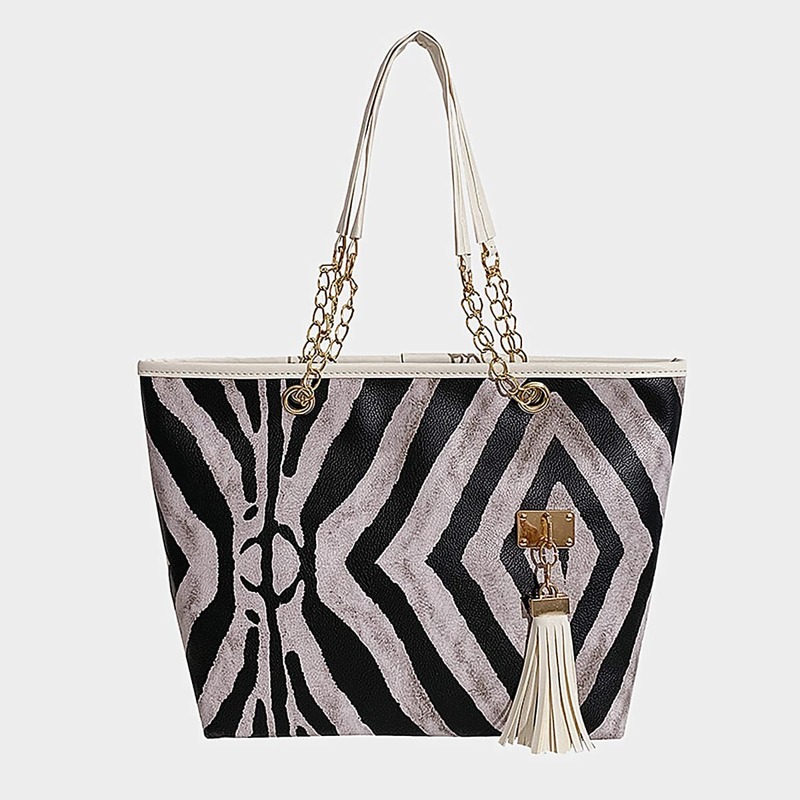 

Tassel Decor Tote Bag, Black and white