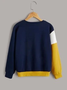 SHEIN Boys Colourblock Letter Print Drop Shoulder Pullover - Multicolor - View 2