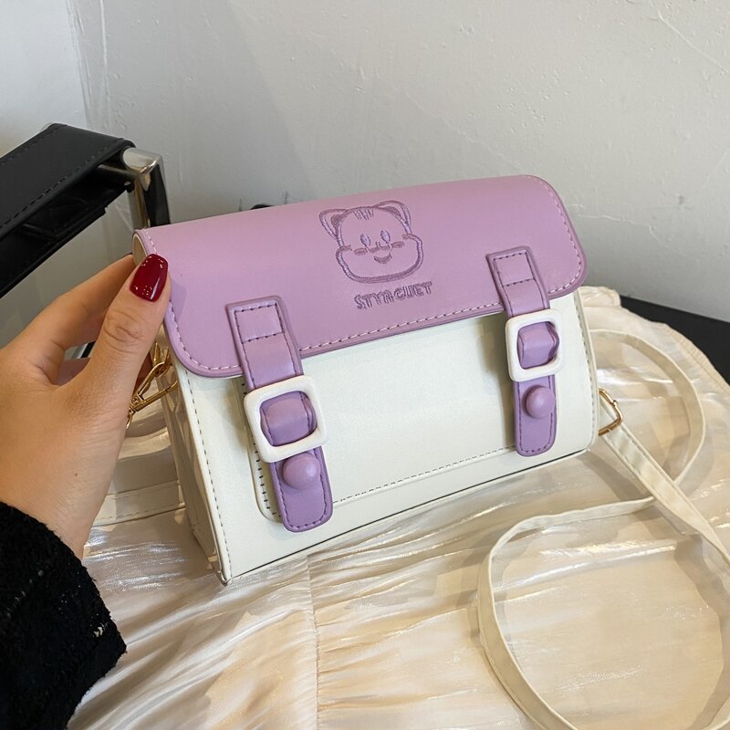 

Colorblock Double Buckle Crossbody Bag, Purple