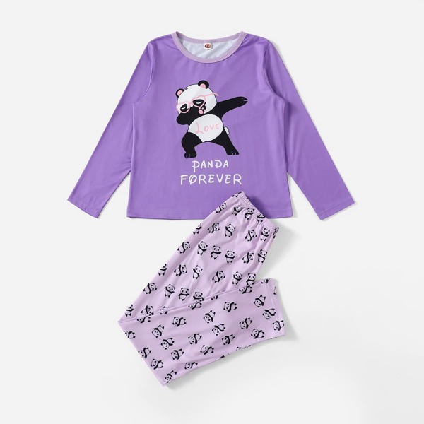 

Пижама с принтом буквы и панды для девочек, Сиреневый фиолетовый