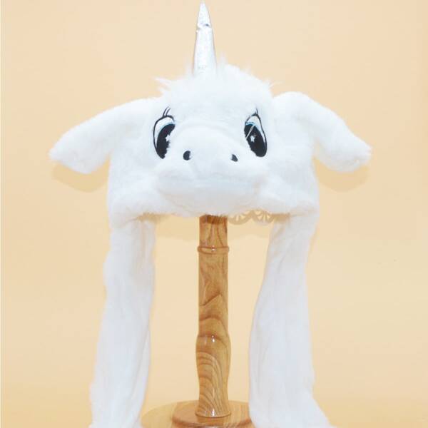 

Toddler Kids Cartoon Unicorn Design Fuzzy Hat, White