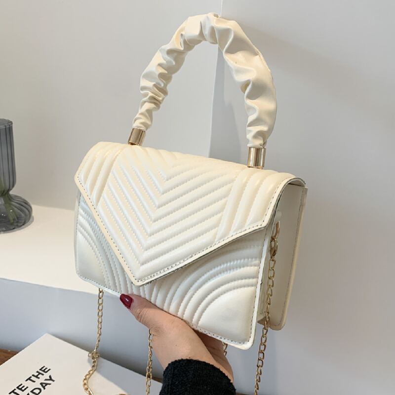 

Quilted Flap Satchel Bag, White