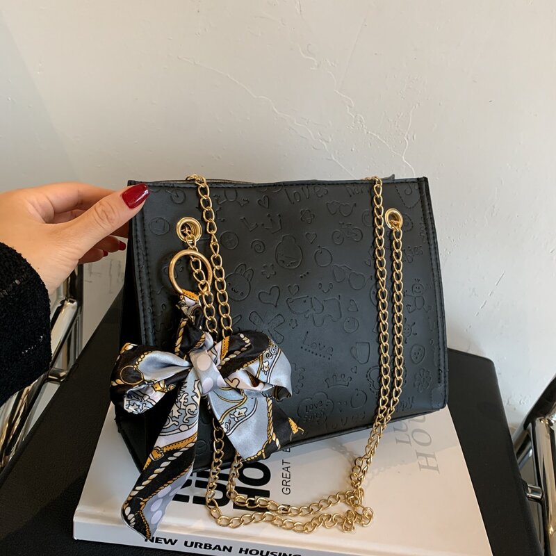 

Cartoon Embossed Shoulder Bag, Black