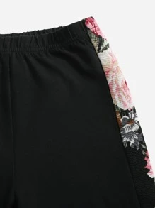 SHEIN Girls Floral Print Pullover & Side Striped Trousers Set - Multicolor - View 3