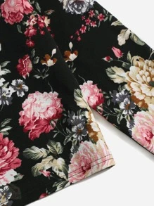 SHEIN Girls Floral Print Pullover & Side Striped Trousers Set - Multicolor - View 4