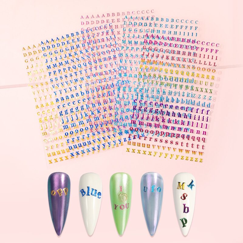 

5sheets Letter Graphic Nail Art Sticker, Gold