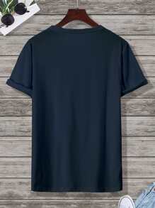 Manfinity Campus Court 男士字母圖案短袖T恤 - 藏蓝色 - 查看 2