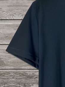 Manfinity Campus Court 男士字母圖案短袖T恤 - 藏蓝色 - 查看 3