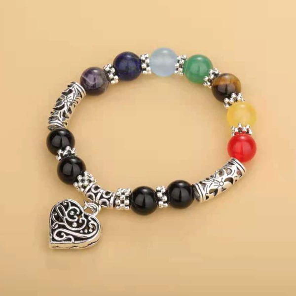 

Heart Charm Beaded Bracelet, Multicolor