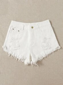 SHEIN EZwear 女士牛仔短褲 - 白色 - 查看 4