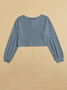 SHEIN Unity Áo thun Nút màu trơn Giải trí - Màu xanh bụi bặm - Xem 2