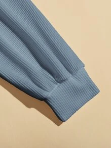 SHEIN Unity Áo thun Nút màu trơn Giải trí - Màu xanh bụi bặm - Xem 3