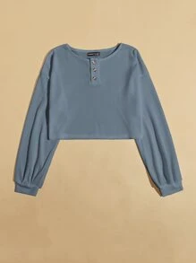 SHEIN Unity Áo thun Nút màu trơn Giải trí - Màu xanh bụi bặm - Xem 4