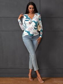 SHEIN LUNE Áo thun Cắt ra Trọn gói Hoa Giải trí - trắng - Xem 4