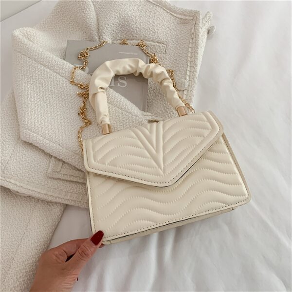 

Minimalist Quilted Chain Satchel Bag, White