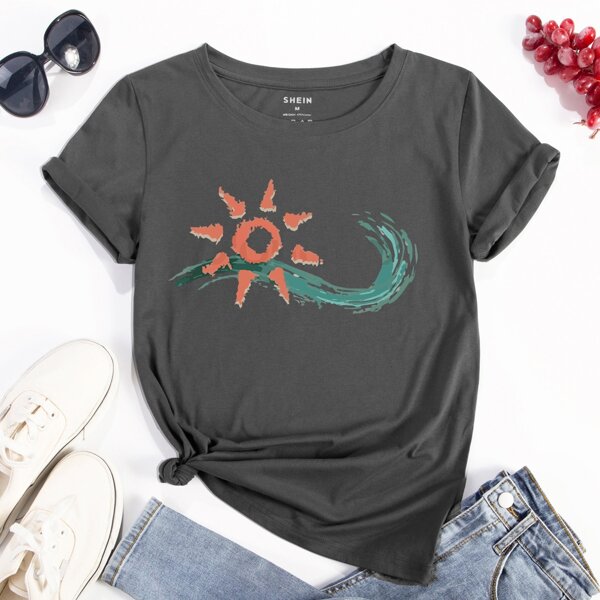 

Sun And Sea Print Tee, Dark grey
