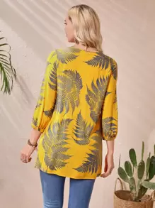 EMERY ROSE Women Summer Tropical Print Pleated Blouse Casual Shirts - Multicolor - View 3