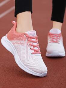 漸層前綁帶針織跑鞋 - 紅白色 - 查看 4