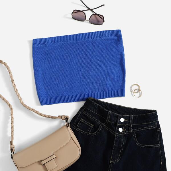 

Plus Solid Tube Knit Top, Royal blue