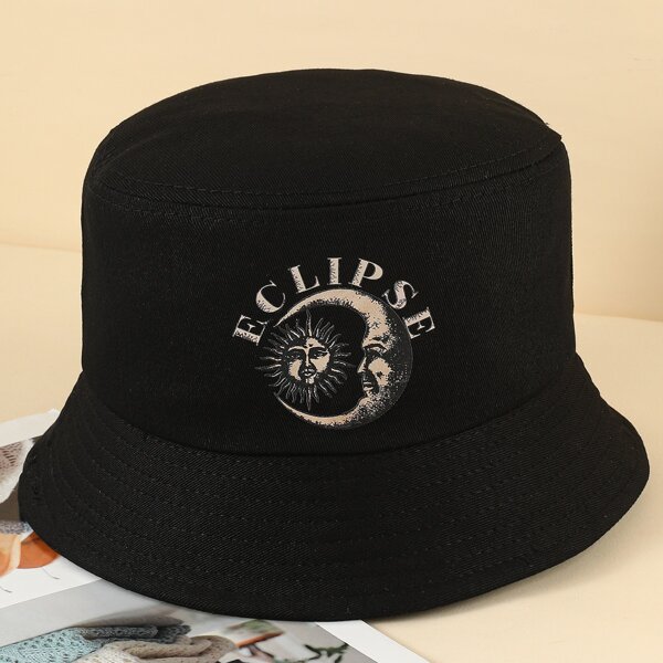 

Sun & Moon Pattern Bucket Hat, Black
