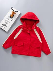 Niños Cazadora de color combinado con bolsillo con solapa con capucha - Rojo - Ver 1