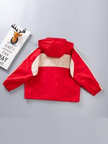 Niños Cazadora de color combinado con bolsillo con solapa con capucha - Rojo - Ver 2