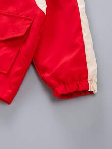 Niños Cazadora de color combinado con bolsillo con solapa con capucha - Rojo - Ver 3