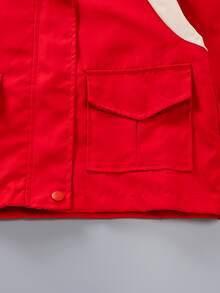 Niños Cazadora de color combinado con bolsillo con solapa con capucha - Rojo - Ver 4
