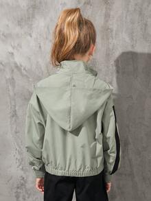 SHEIN Girls Kangaroo Pocket Drop Shoulder Hooded Jacket - Multicolor - View 3